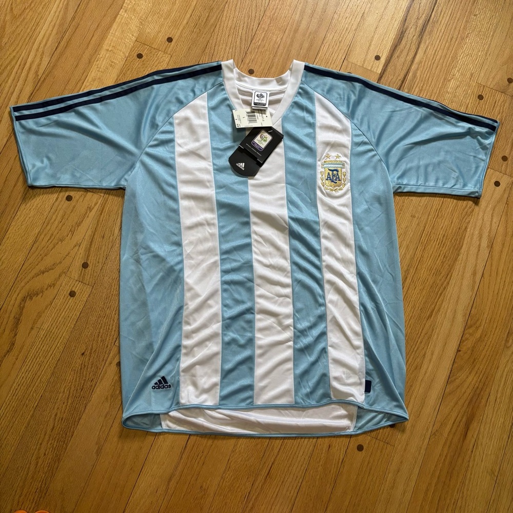 Vintage NWT 2006 World Cup adidas Argentina Home Soccer Jersey white blue stripe